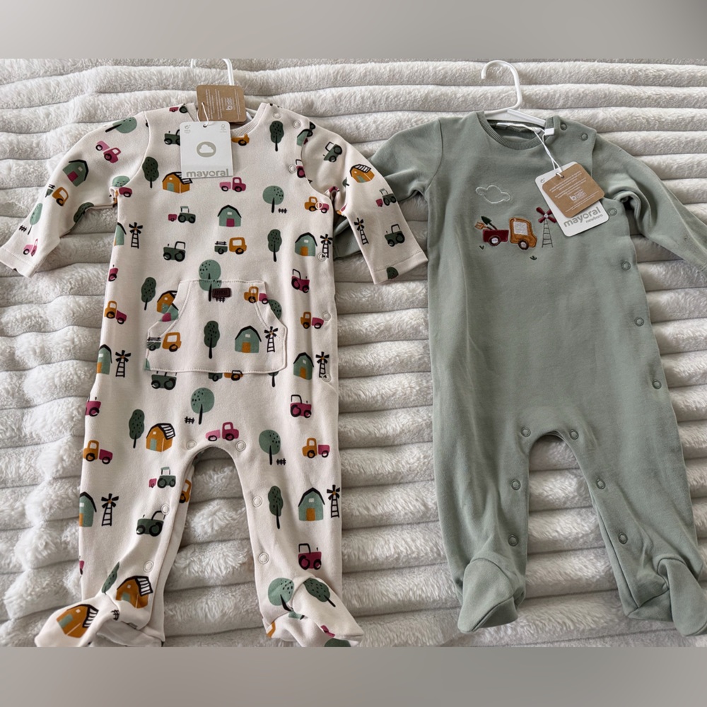 Kids Mayoral One Piece Set - Green and Cream